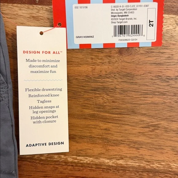 Cat & Jack Adaptive Design Gray Pants, 2T - Picture 2 of 4